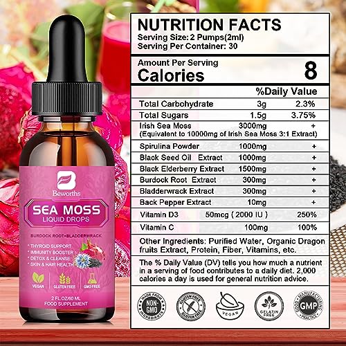 3000mg Sea Moss Liquid Drops - Black Seed Oil & Irish Sea Moss Gel B BEWORTHSUS supplements