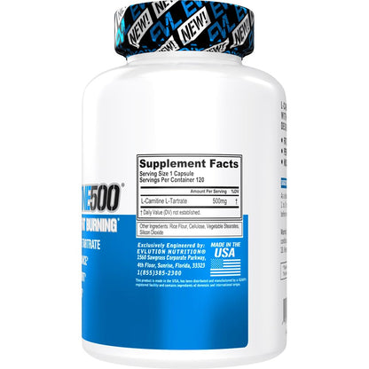 EVL L-Carnitine Supplement for Weight Loss Support - L carnitine 500mg Diet Pills EvlutionUS supplements
