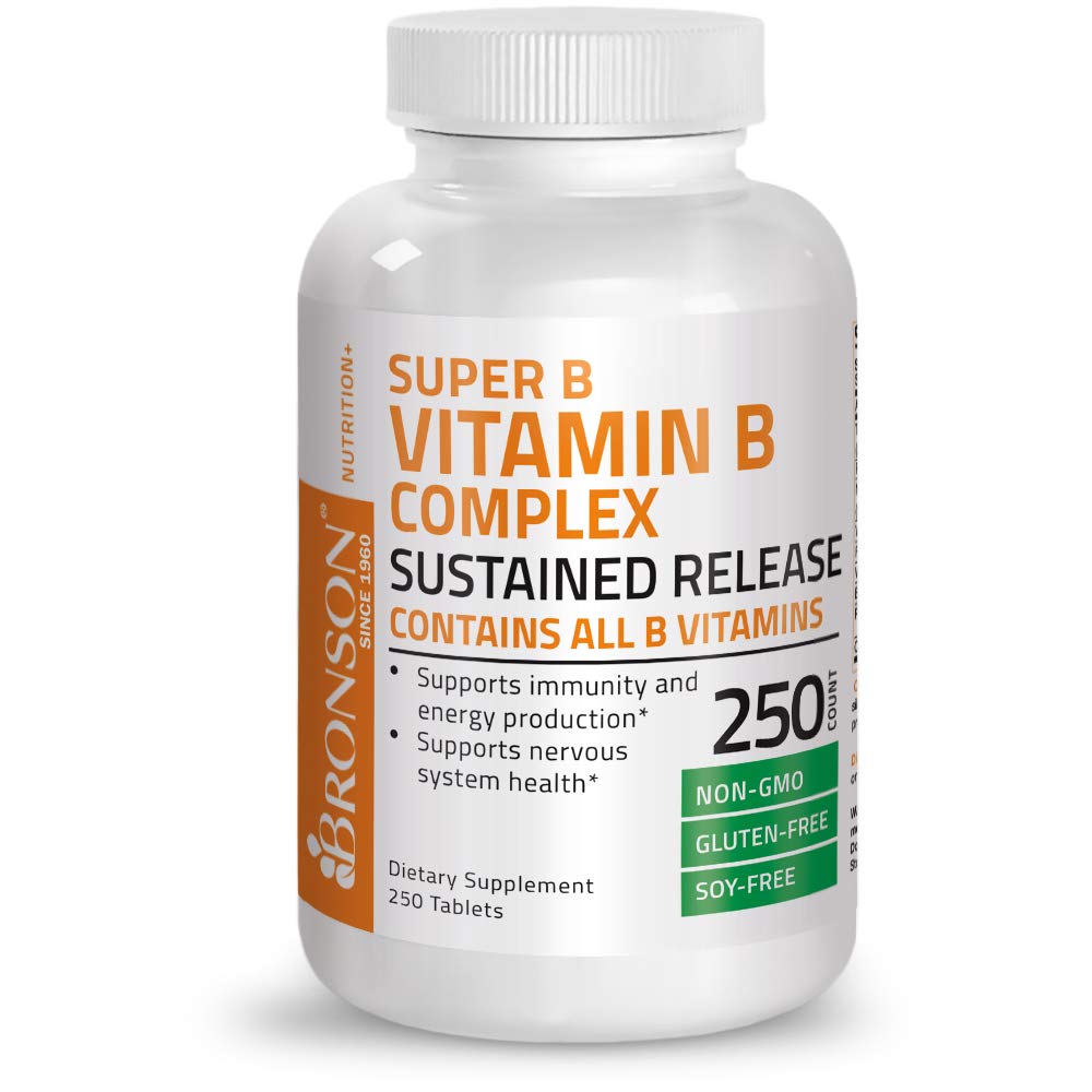 Bronson Super B Vitamin B Complex Sustained Slow Release Vitamin B1, B2, B3, B6, B9 BronsonUS supplements