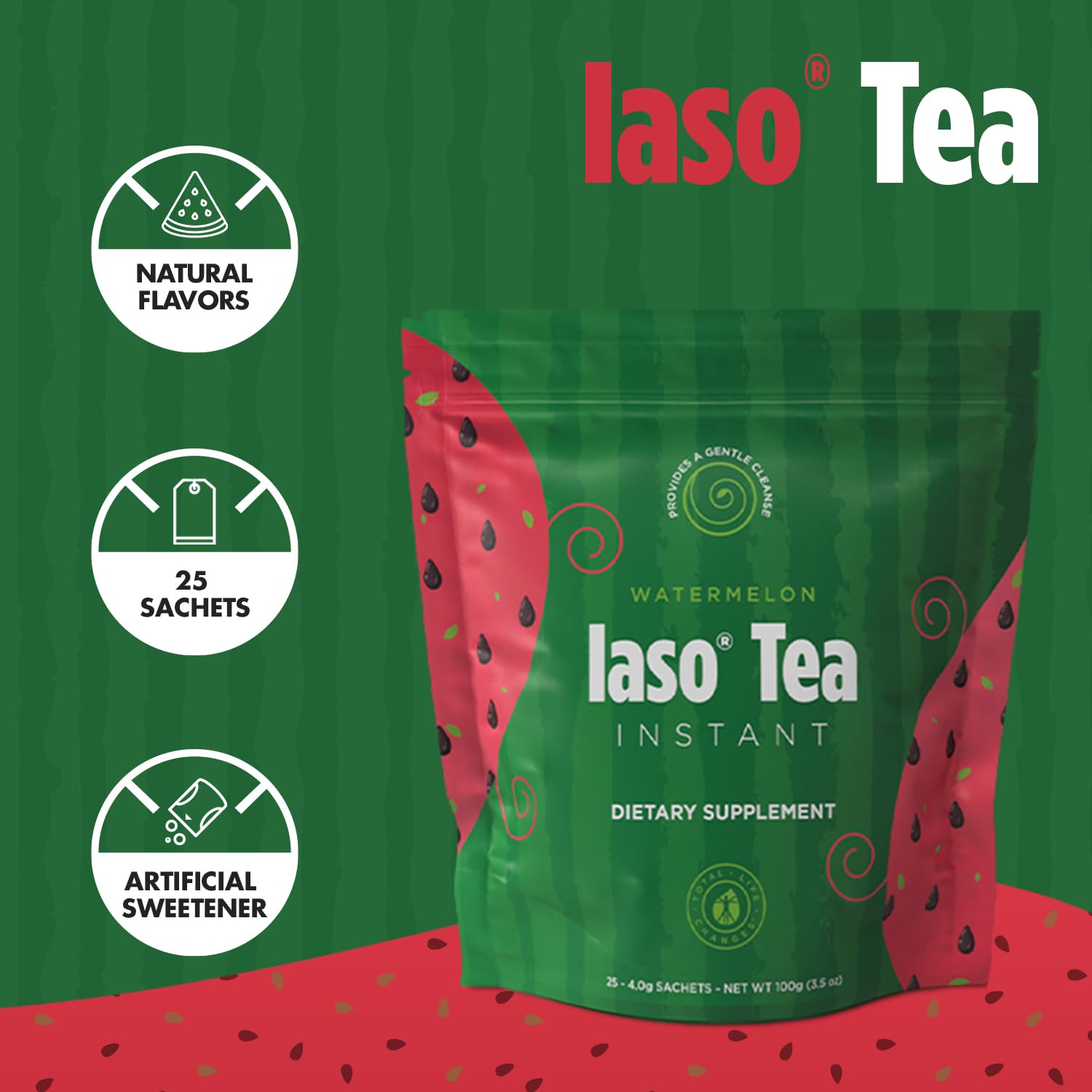 Iaso Instant Tea Watermelon Flavor - 4 grams (25 Sachets) Total Life ChangesUS supplements