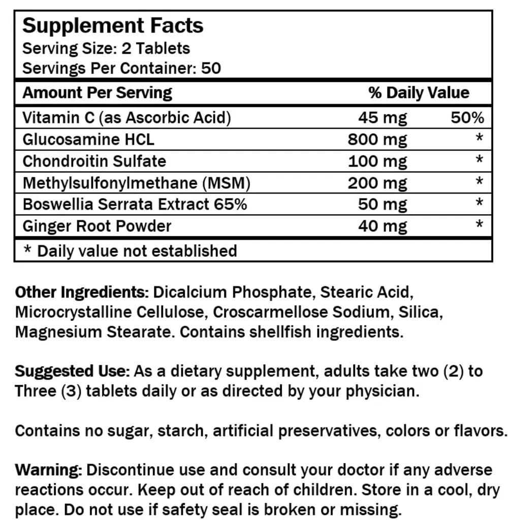 Glucosamine Chondroitin MSM Complete Joint Care Supplement | Glucosamine HCl, Chondroitin, MSM, Boswellia & Ginger | Supports Joint Mobility & Flexibility | 100 Tablets NCB NCB TECHNOLOGYAu supplements
