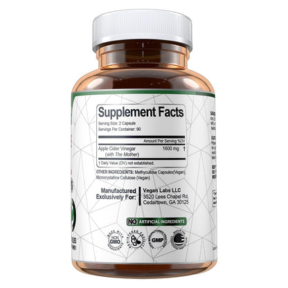 Vegan Labs Apple Cider Vinegar Capsules with The Mother- 180 Vegan Capsules Vegan LabsUS supplements