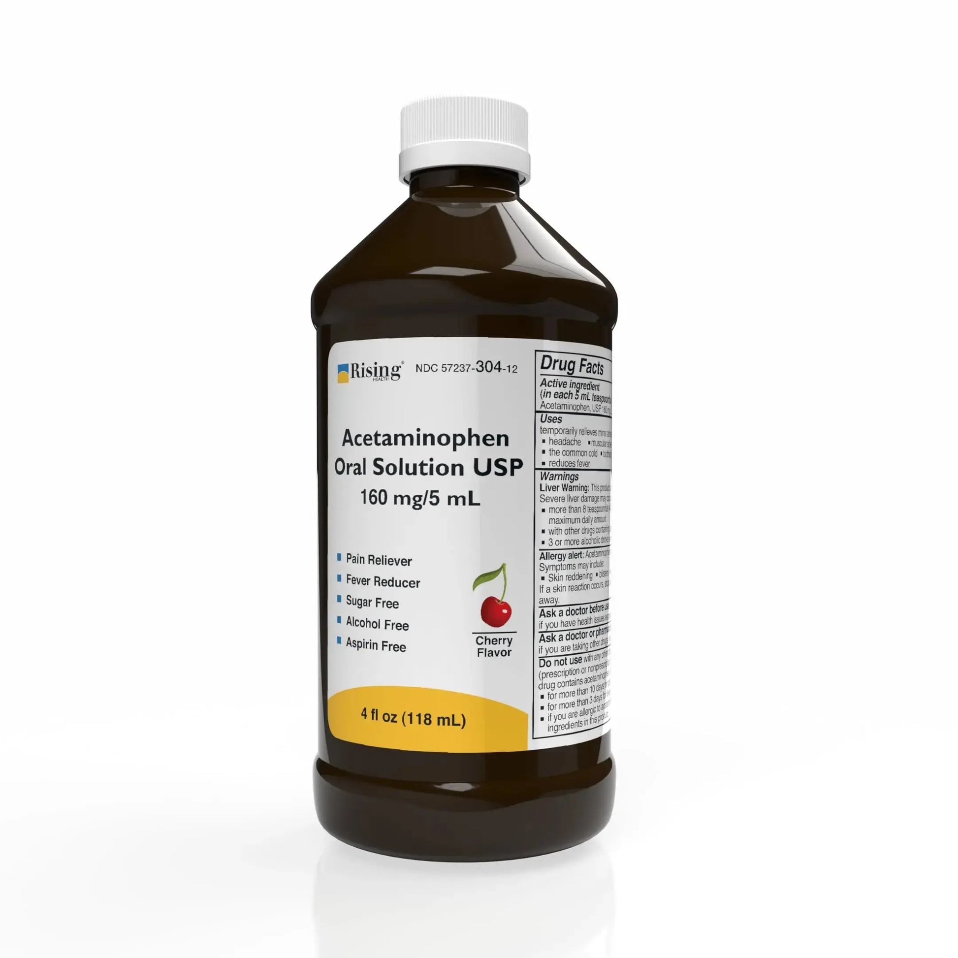 Rising Health Acetaminophen Oral Solution USP, 160 mg/5 mL | Pain & Fever Reliever | Cherry Flavor | Available in 118 mL & 473 mL (118ml - 4oz) RisingAu supplements