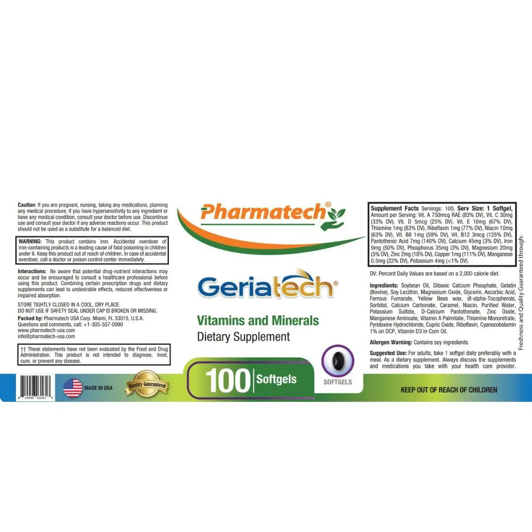 Geriatech Senior multivitamins, Vitamins and Minerals Supplement, Women and Men Over 60, with Vitamin B12, Easy to Swallow GeriatechAu supplements