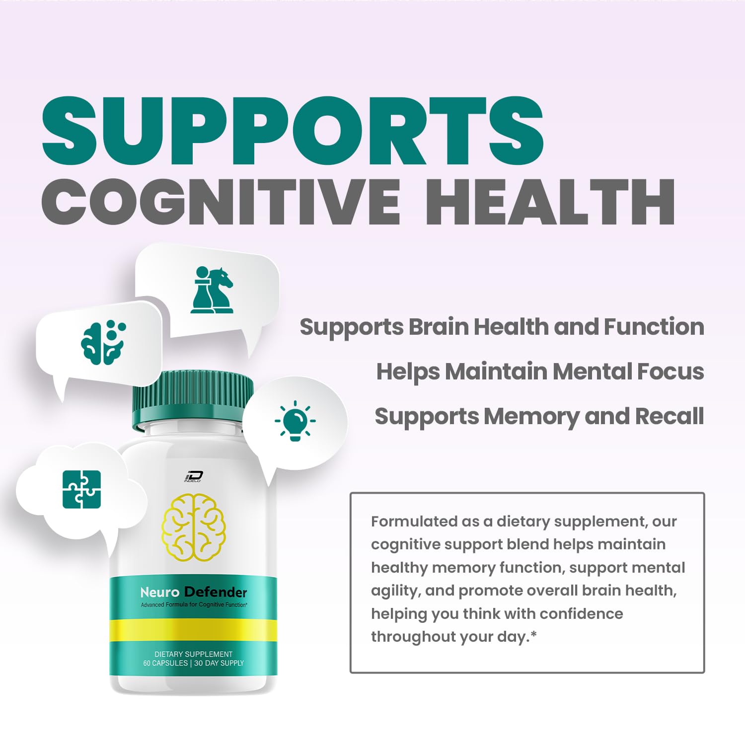 Neuro Defender Supplement Capsules – NeuroDefender Natural Blend Formula Focus Memory Support and Reviews (1 Pack – 60 Capsules) IndeloAu supplements