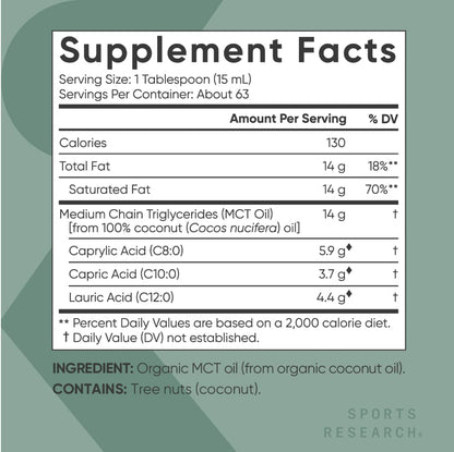 Sports Research Keto MCT Oil from Organic Coconuts - Fatty Acid Fuel for Body Sports ResearchUS supplements