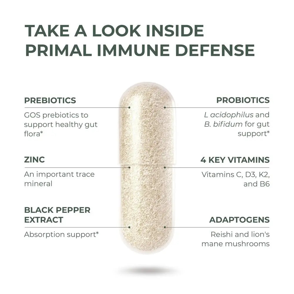 Primal Harvest Immune Defense 10-in-1 Supplement with Probiotics, Zinc, and Vitamins C, D3, K2, B6 Daily Immune Support for Adults Primal HarvestAu supplements