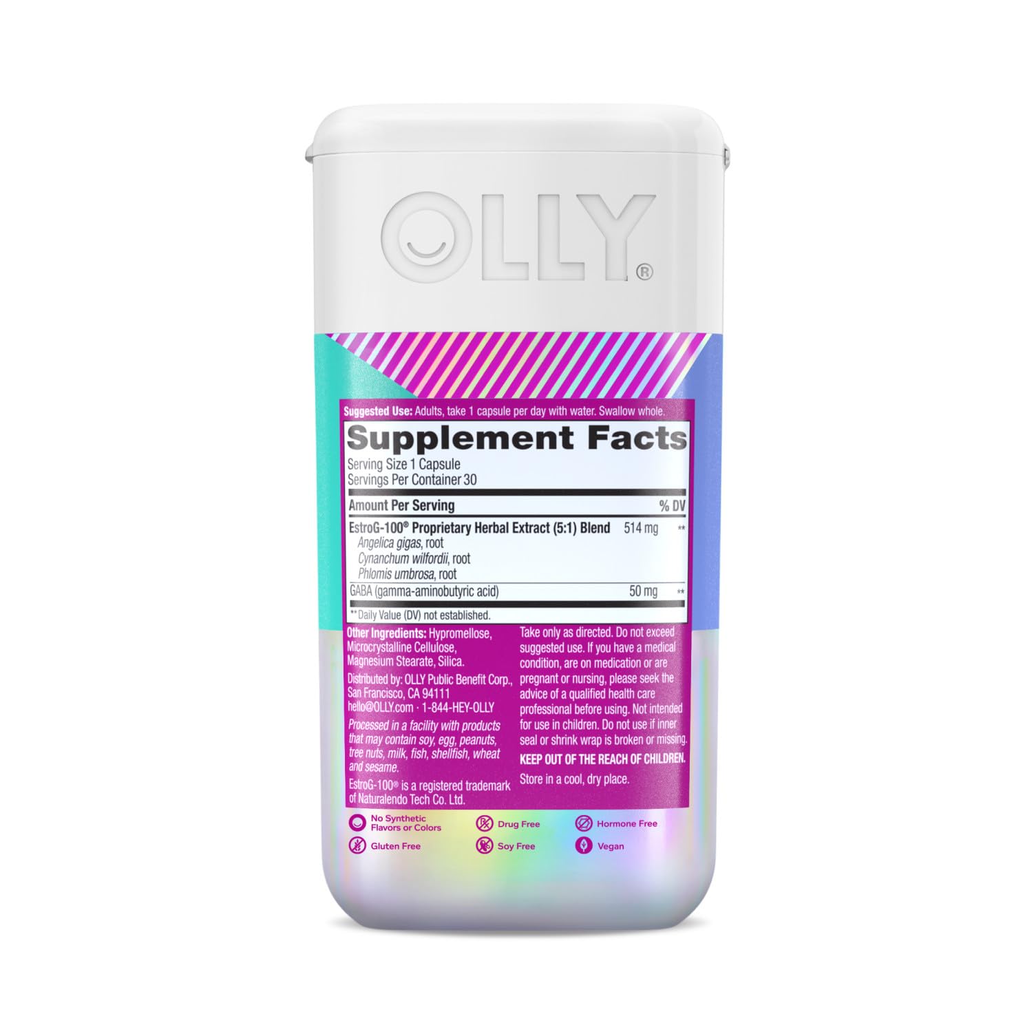 OLLY Mellow Menopause Supplements for Women, Supports Hot Flashes, Vaginal Dryness & Occasional Mood Swings,* Estro-G100®, GABA, Vegan Capsules, 1 Month Supply - 30 Count OLLYAu supplements