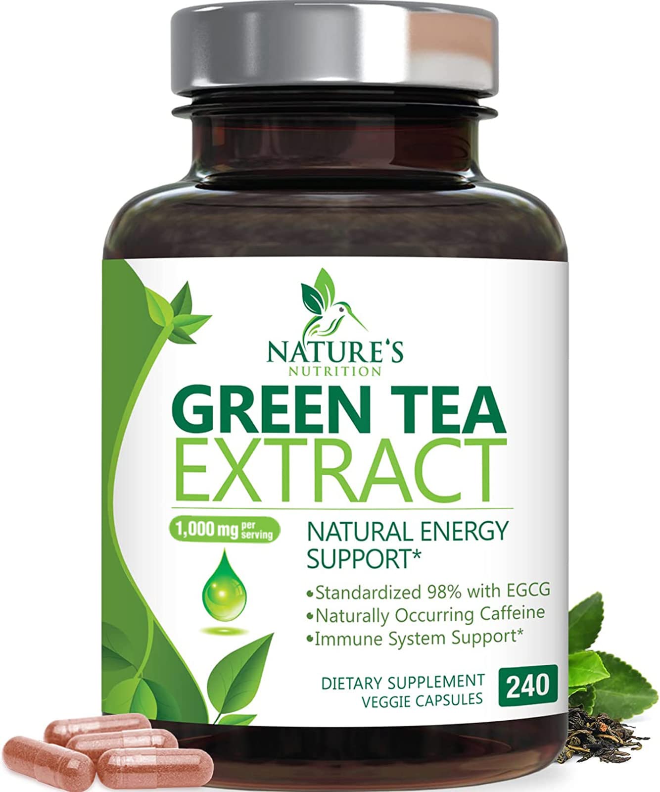 Green Tea Extract Capsules 1000mg 98% Standardized EGCG - 3X Strength for Natural Nature's NutritionAu supplements