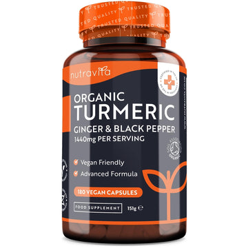 Organic Turmeric 1440mg (High Strength) with Black Pepper & Ginger - 180 Vegan Turmeric NutravitaUS supplements