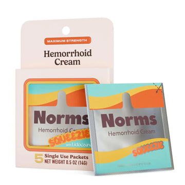 Norms Squeezies Lidocaine Hemorrhoid Cream, Discreet Single Use Travel Packets, 5% Lidocaine, Phenylephrine, Aloe and Glycerin – Numbing, Soothing & Swelling Relief On the Go, 5 Count NormsAu supplements
