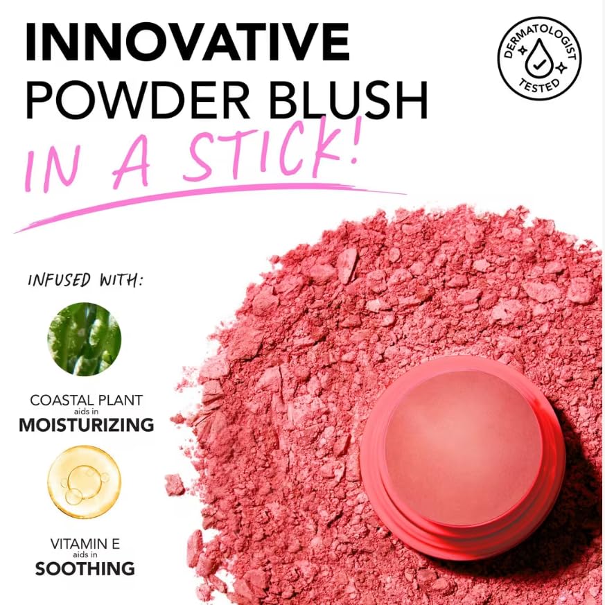 Polite Society Polite Pops Powder Blush Stick, Hybrid Cream to Powder Formula, Buildable Color with Coastal Plant and Vitamin E, Malibu shimmering golden peach Aus HealthcareAu supplements