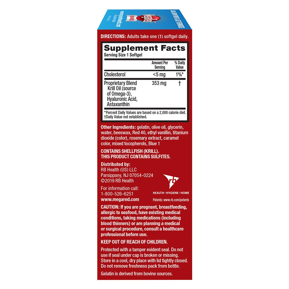Omega-3 Krill Oil and Joint Supplement - Megared Joint Care 60 softgels - EPA/DHA fatty acids, Antioxidants, Hyaluronic acid, No fishy burp aftertaste as with Fish Oil MegaRedAu supplements