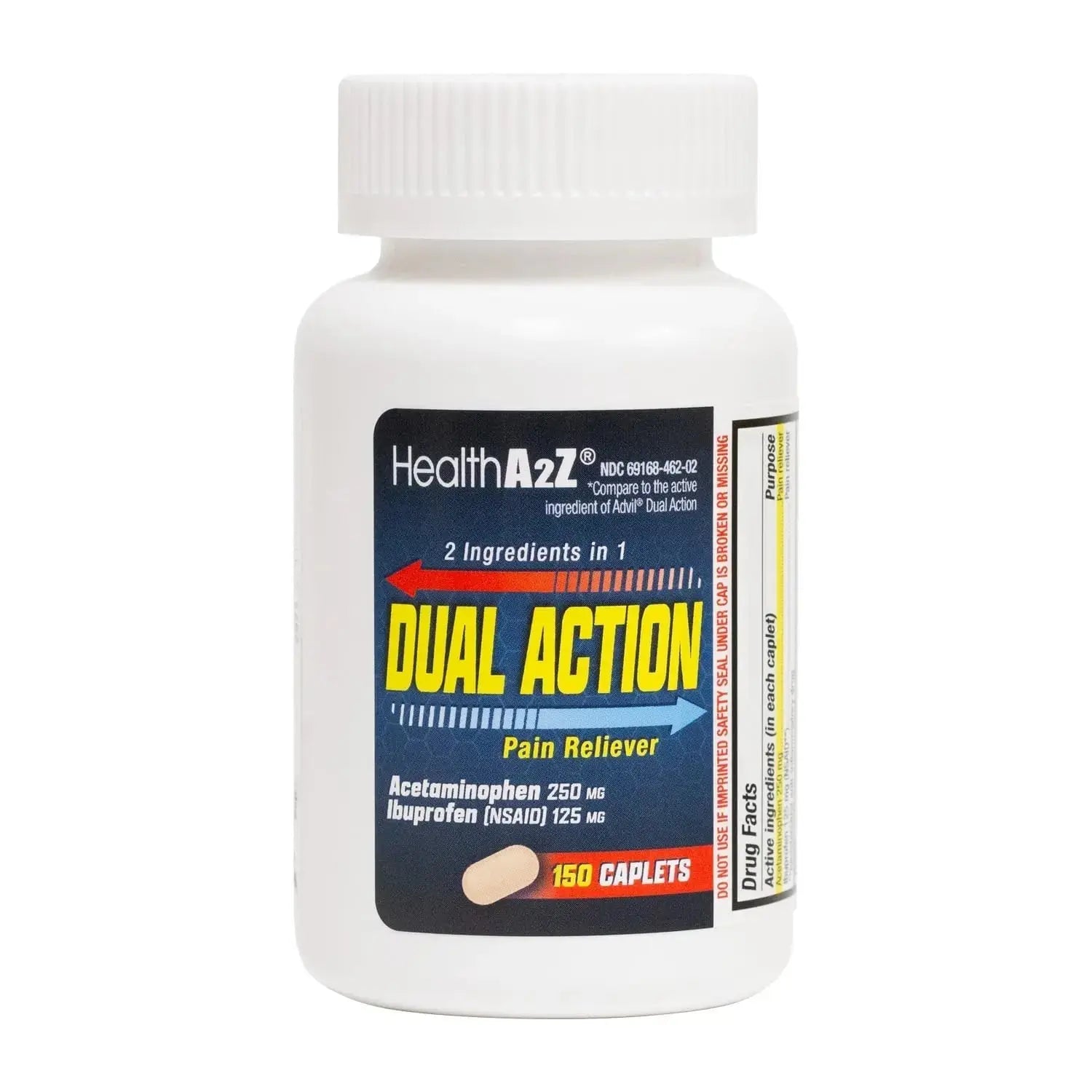 HealthA2Z® Dual Action Pain Relief | Acetaminophen 250mg & Ibuprofen (NSAID) 125mg | Contains Two Medicines | Relief from Headache, Fever & Backache (150 Caplets) HealthA2ZAu supplements