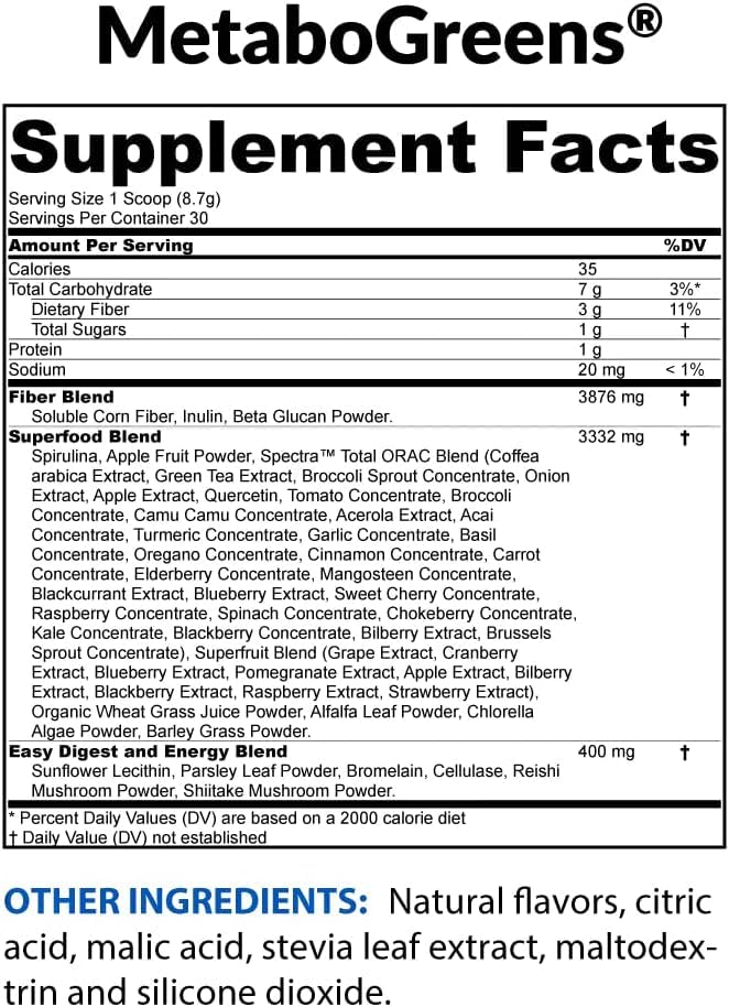BioTrust Metabo Greens Superfood Powder - Super Greens Powder, Fruit & Veggie Blend with Clinically Studied Spectra - Non GMO, Soy Free, Gluten Free, Dairy Free, Energizing Berry Flavor (30 Servings) BioTrustAu supplements