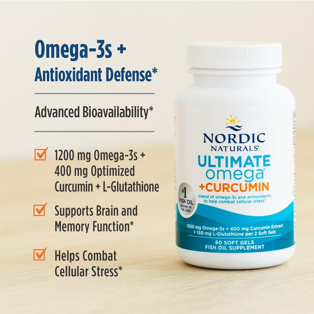 Nordic Naturals Omega Curcumin, Lemon - 60 Soft Gels - 1200 mg Omega-3 + 400 mg Optimized Curcumin - Combats Cellular Stress - Non-GMO - 30 Servings Nordic NaturalsAu supplements