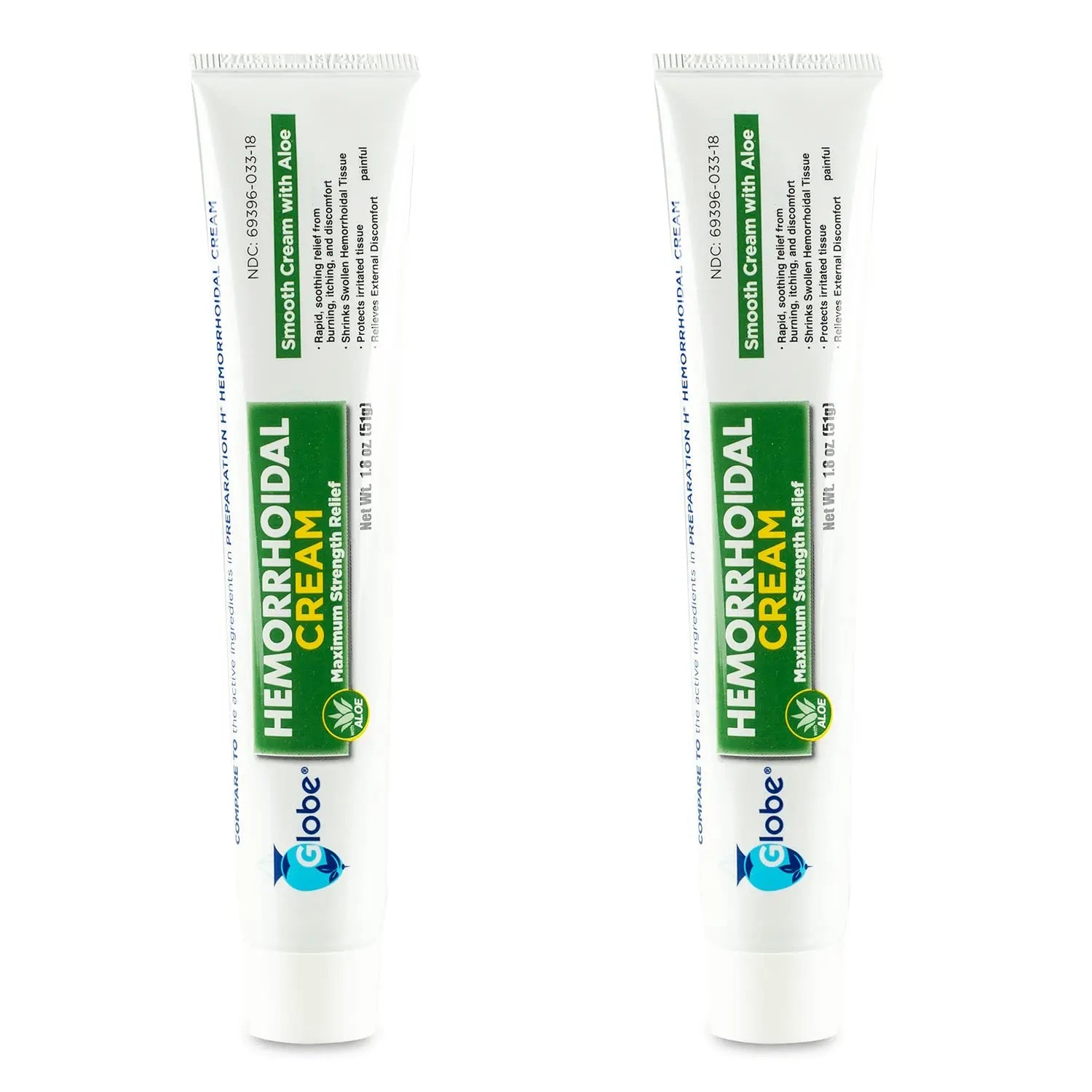 Globe Hemorrhoidal Cream (2 Pack) 1.8 oz w/Applicator Phenylephrine, Pramoxine with Aloe, Relief from Burning, Itching and Discomfort of Hemorrhoids. GlobeAu supplements