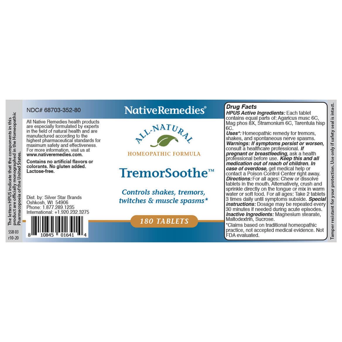 Native Remedies TremorSoothe - Natural Homeopathic Formula to Temporarily Control Shakes, Tremors, Muscle Spasms and Twitches -180 Tablets Native RemediesAu supplements