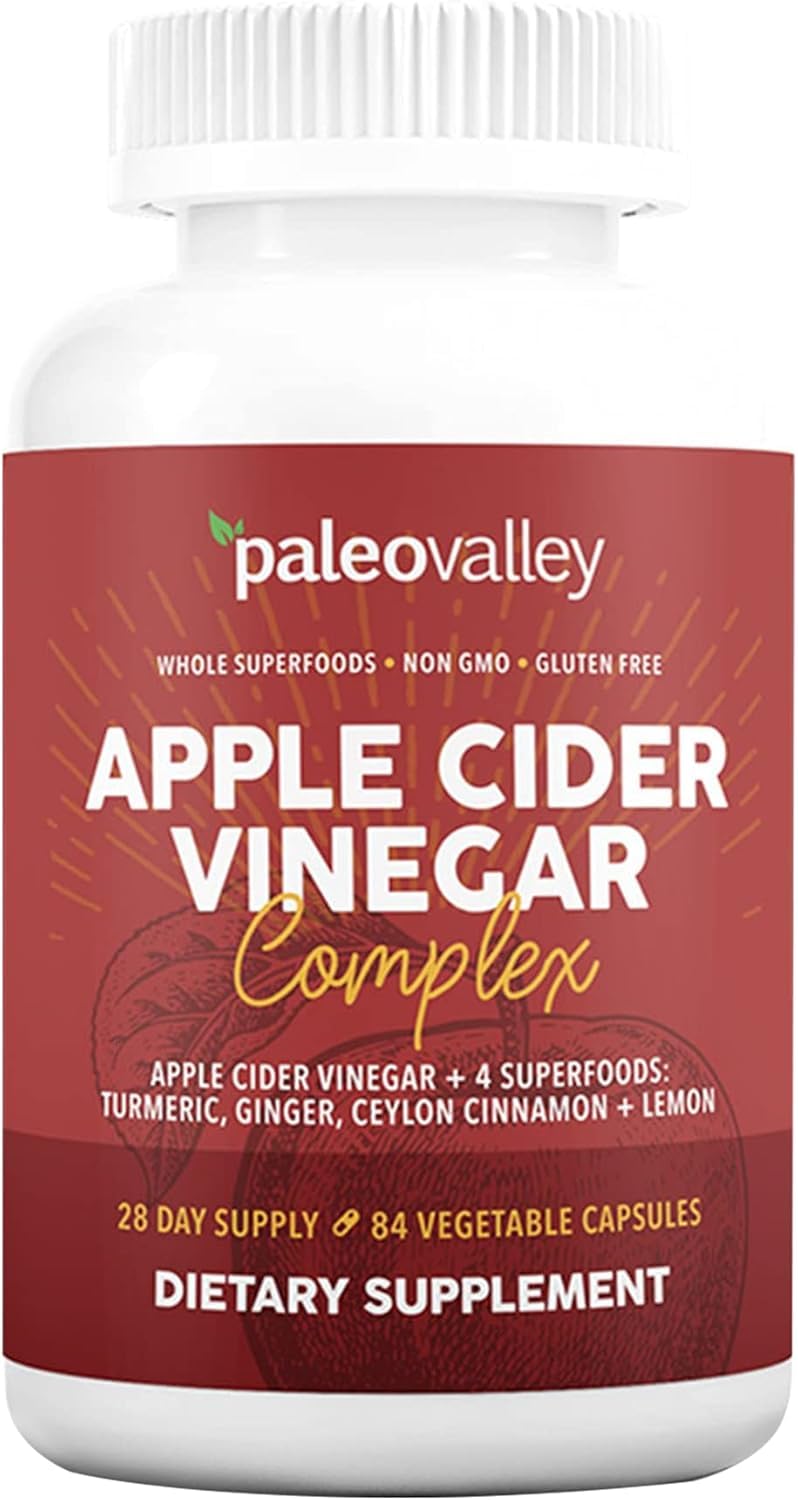 Paleovalley Apple Cider Vinegar Complex with Superfoods - Turmeric, Ginger, Ceylon Cinnamon and Lemon - 84 Vegetable Capsules PaleovalleyUS supplements