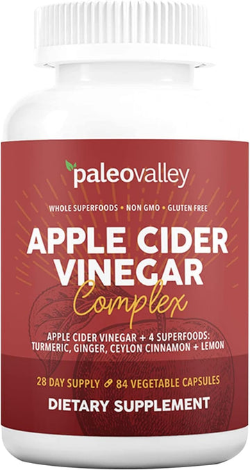 Paleovalley Apple Cider Vinegar Complex with Superfoods - Turmeric, Ginger, Ceylon Cinnamon and Lemon - 84 Vegetable Capsules PaleovalleyUS supplements