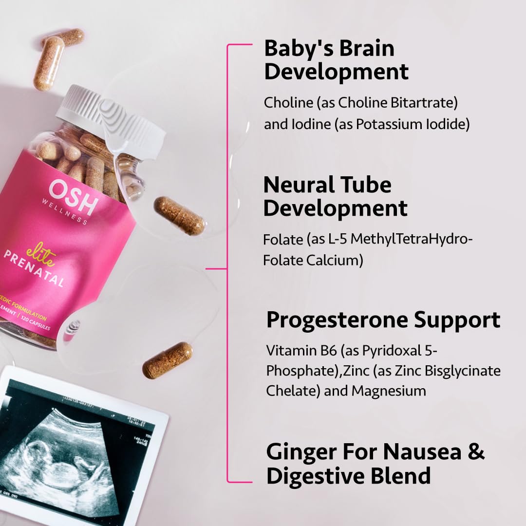 Ayurvedic Elite Prenatal Vitamins with Folate, Choline, Iron, Iodine & more | Made in USA | Optimal Bioavailability | Supports Baby's Growth and Brain Development | 30 Day Supply - OSH Wellness Freshly MomsAu supplements