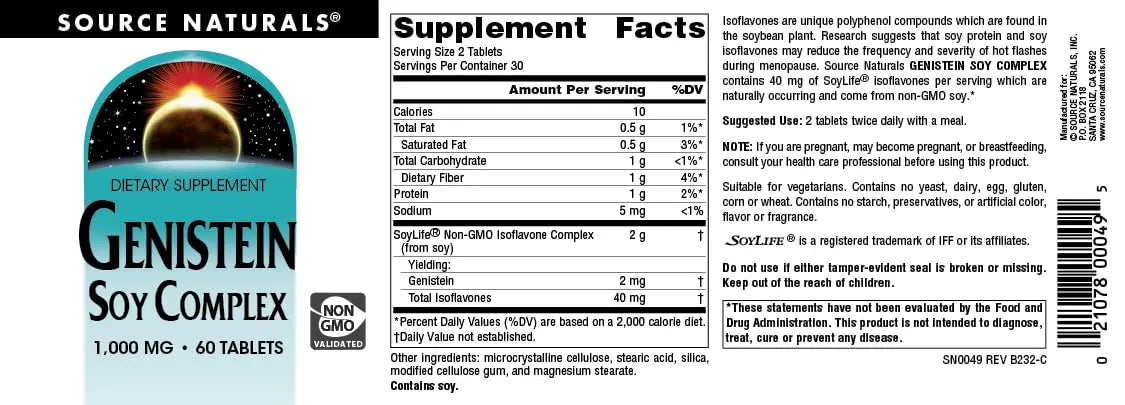 Source Naturals Genistein Soy Complex, 40 mg of SoyLife* - 40 mg, 60 Tablets Source NaturalsAu supplements