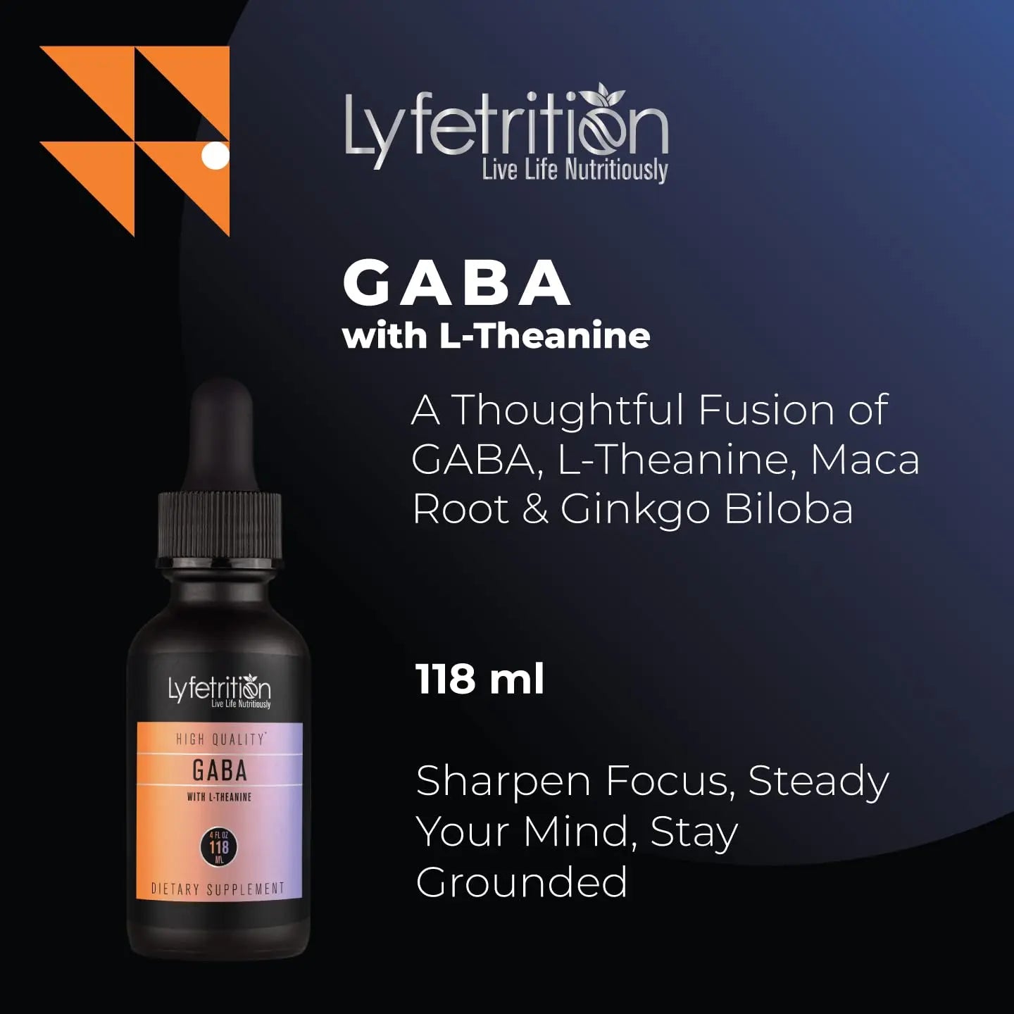 Lyfetrition GABA with L-Theanine, Ginkgo Biloba (Salisburia biloba) Extract, Organic Peruvian MACA Root (Lepidium meyenii) Extract, 118 ml, 4 FL Oz Liquid, 220 Servings, Made in USA, Quick Absorption Lyfetritionnz supplements