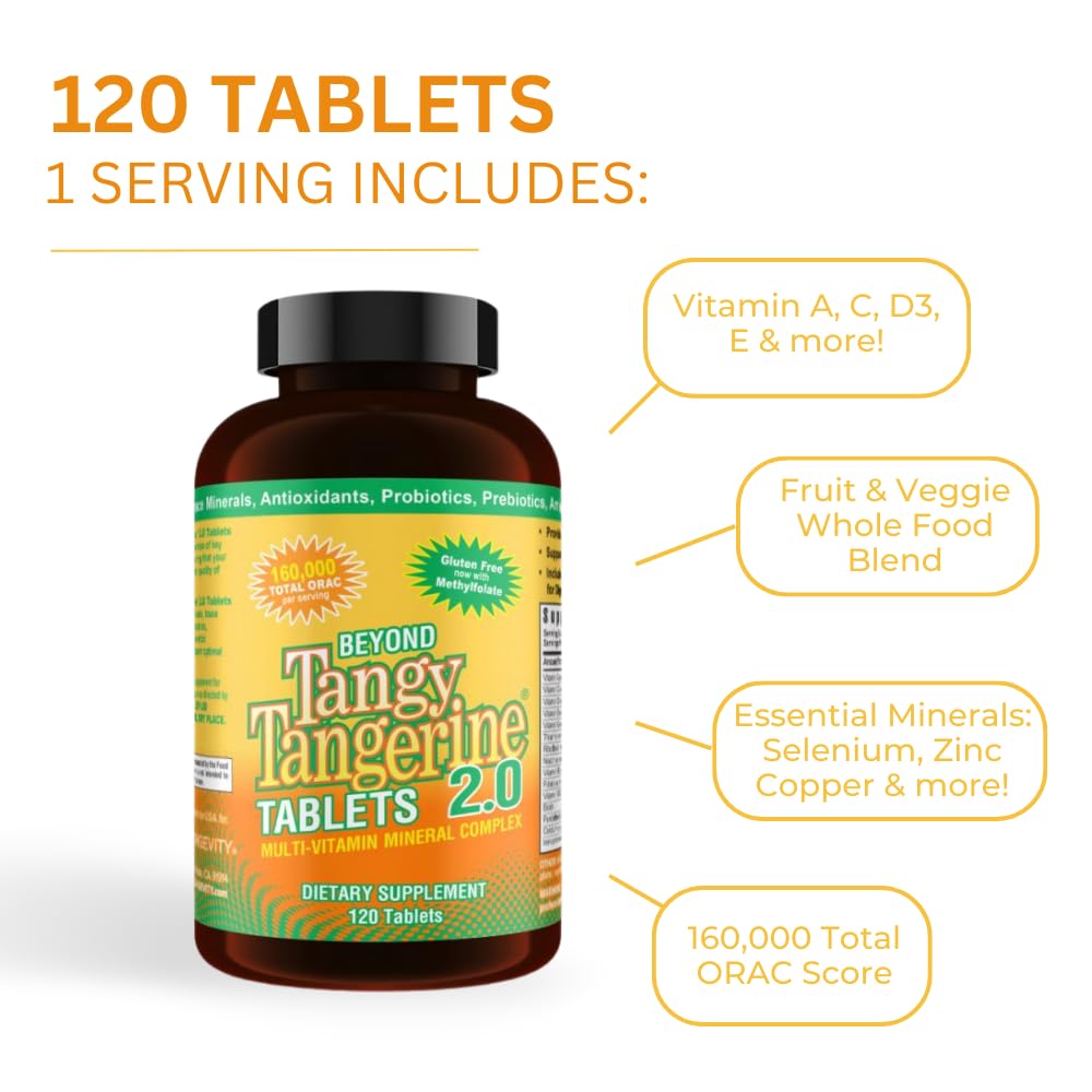Youngevity Beyond Tangy Tangerine 2.0 Multi-Vitamin & Mineral Complex - Made with Natural & Whole Foods | 160,000 ORAC | 120 Tablets | 1 Bottle YoungevityAu supplements
