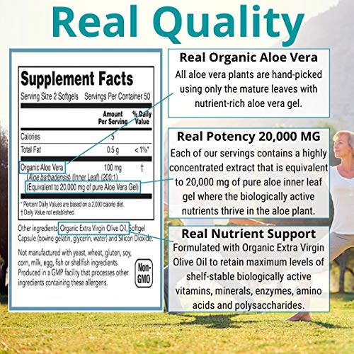 NutriWorth Aloe Vera Supplement (100 Softgels) 20,000mg Pure Gel Equivalency NutriWorthAu supplements