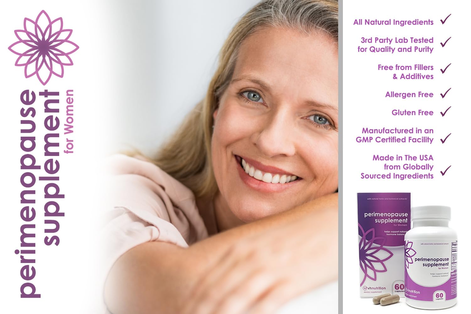 VH Nutrition Perimenopause Supplement for Women | Hot Flash, Mood, and Menstruation Cycle Support | 100% Herbal Formula: Black Cohosh, Vitex, & Shatavari. No Additives, or Fillers VH NutritionAu supplements