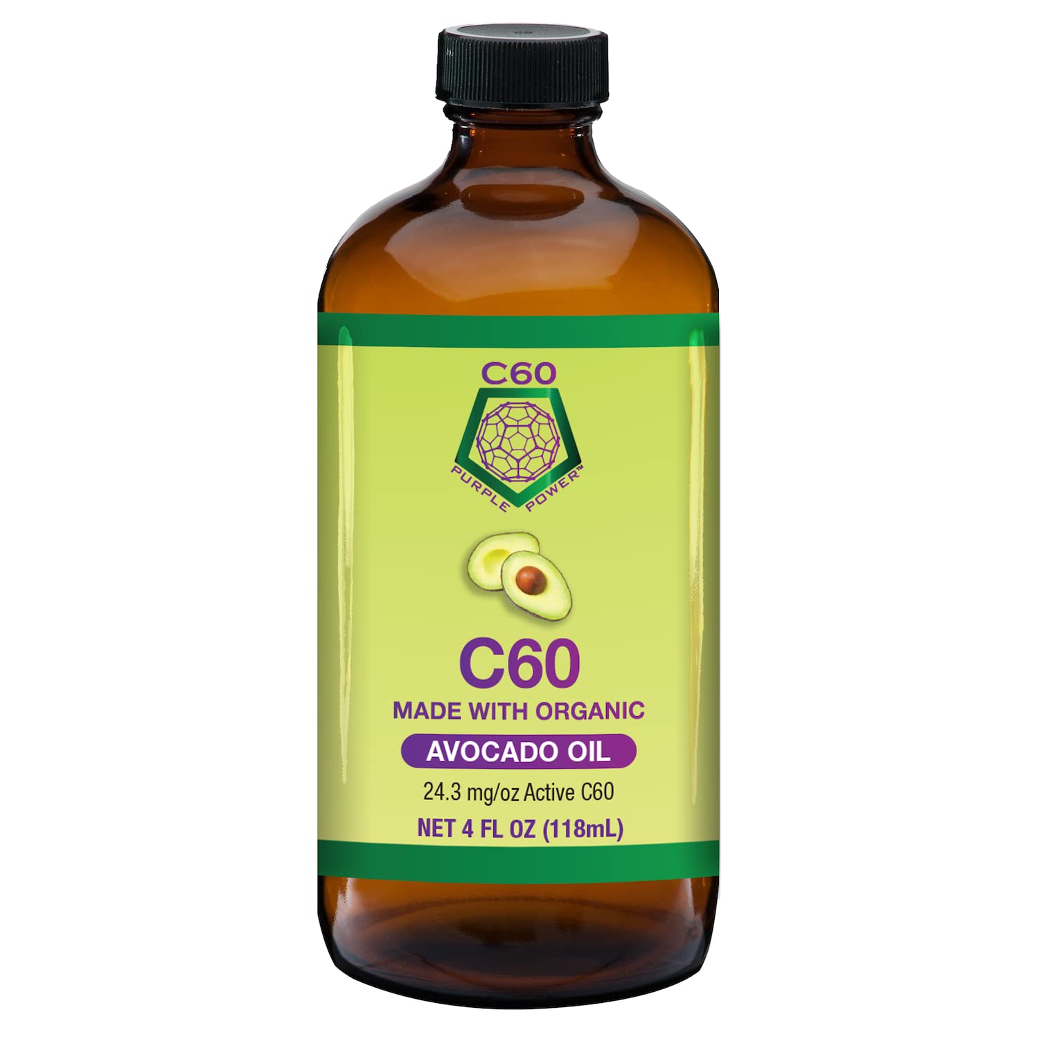C60 Power C60 in Organic Avocado Oil - Natural Wellness & Antioxidant Support for Men & Women, 99.99% Pure Carbon Fullerenes, Promotes Energy, Mental Clarity, & Stamina - 4 fl oz Bottle C60 Purple PowerAu supplements