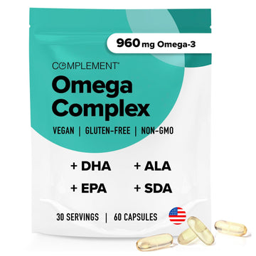 Vegan Omega 3 Supplement- 960mg Omega-3 Fatty Acids, DHA, EPA, SDA, ALA Supplement - Immune Support- 30 Servings, 60 Liquid Capsules ComplementAu supplements