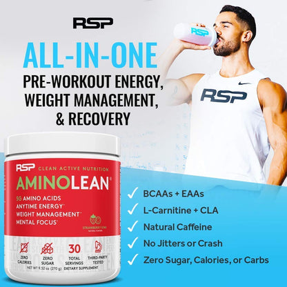 RSP NUTRITION AminoLean Pre Workout Energy (Blue Raspberry 30 Servings) with TrueFit RSP NUTRITIONUS supplements
