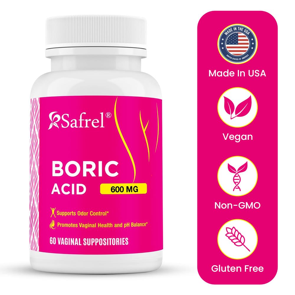 Safrel Boric Acid Vaginal Suppositories - 60 Count (1-Pack) – 100% Pure USA-Made, Supports Intimate SafrelAu supplements