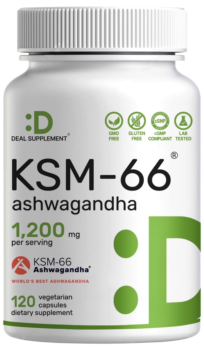 KSM 66 Ashwagandha 1,200mg with Black Pepper, 120 Veggie Capsules – Extra Strength Root Extract – High Absorption – Adaptogenic Supplements for Relaxation, Energy, & Brain Health – Non-GMO DEAL SUPPLEMENTAu supplements