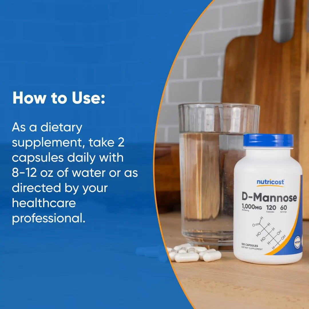 Nutricost D-Mannose 1000mg Per Serving, 120 Capsules - 500mg Per Capsule, Urinary Tract Health, Non-GMO and Gluten Free (Pack of 2) NutricostAu supplements
