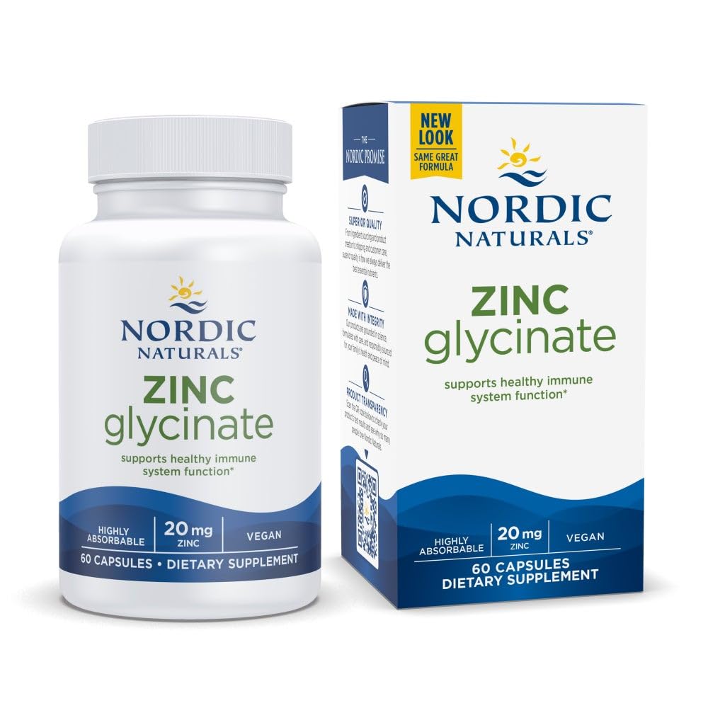 Nordic Naturals Zinc Glycinate - 60 Capsules - 20 mg Highly Absorbable Zinc Glycinate - Optimal Wellness - Non-GMO, Gluten Free, Vegan - 60 Servings Nordic NaturalsAu supplements