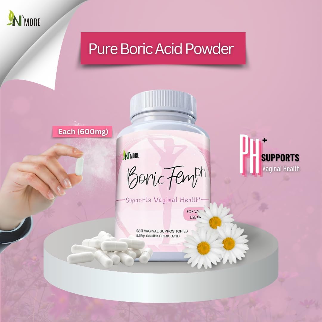 N'More Boric Acid Vaginal Suppositories- 100% Pure - Made in USA- Boricfem Vaginal Health Supplement- 30 Servings (Pack of 1) N'MoreUS supplements