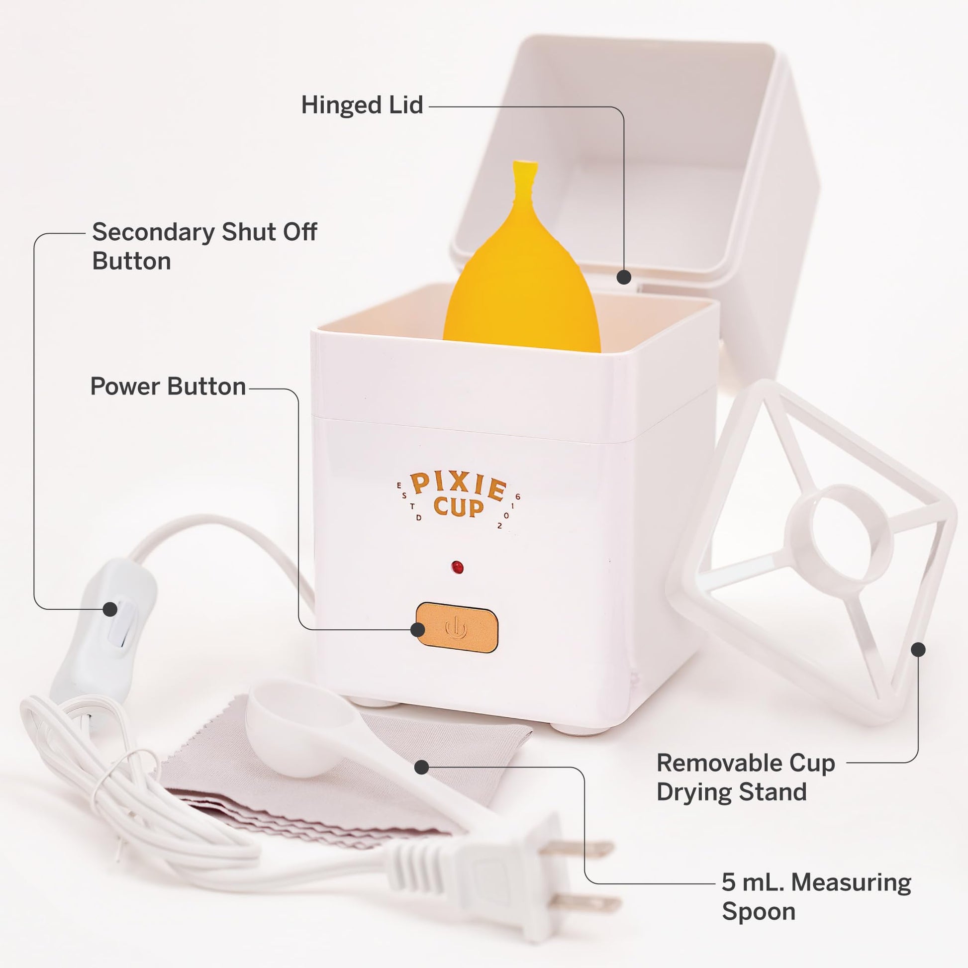 Pixie Menstrual Cup Sterilizer Cleaner Machine - The Only Hinged Lid Steamer & Drying Stand Pixie CupAu supplements