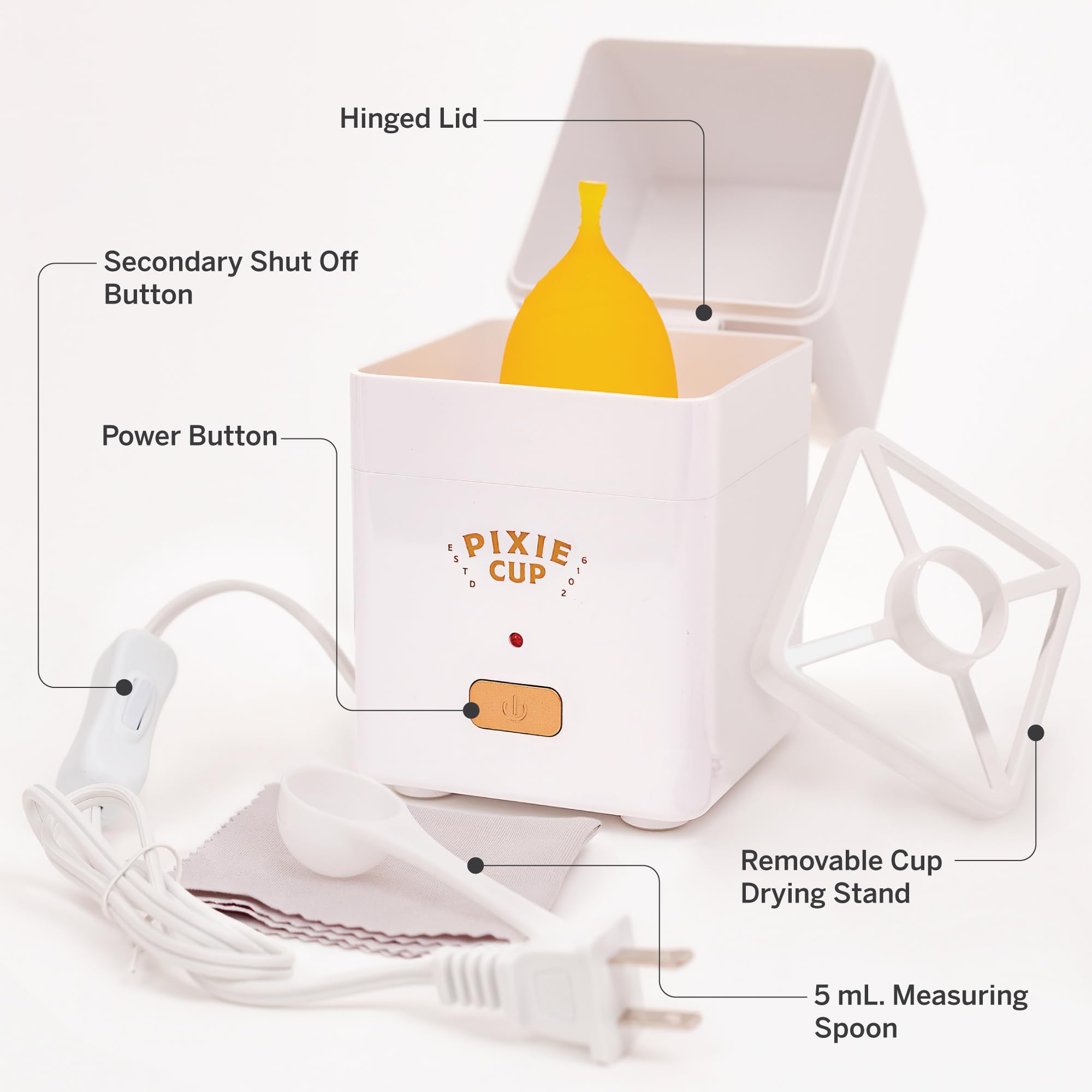 Pixie Menstrual Cup Sterilizer Cleaner Machine - The Only Hinged Lid Steamer & Drying Stand Pixie CupAu supplements