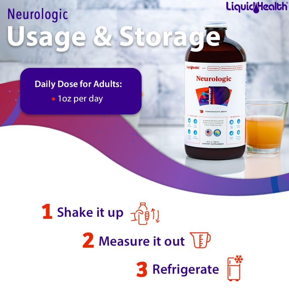 LIQUIDHEALTH Neurologic Focus Supplement - Brain Booster Nootropic Supplement for Cognitive Function, Memory & Focus with Ginkgo Biloba, Choline, L-Theanine & Phosphatidylserine - USA Made (2 Pack) LIQUIDHEALTHAu supplements