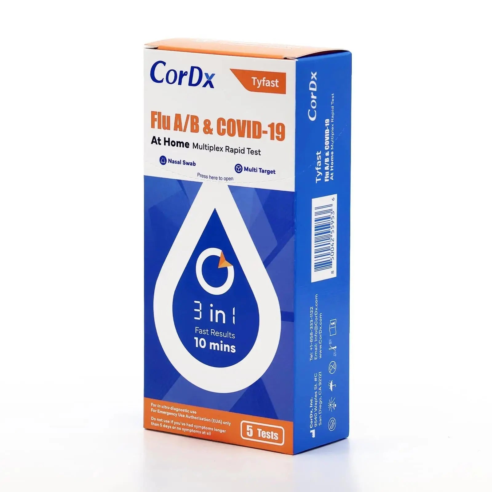 CorDx TyFast at Home Flu A/B & COVID-19 Multiplex Rapid Test Kit, Easy, Accurate, Fast Results in 10 Minutes, 3 in 1 Combo Kit, 5 Tests CorDxAu supplements