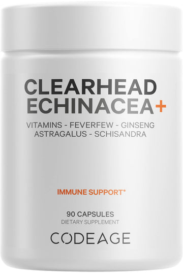 Codeage Clearhead Echinacea+ Supplement - Echinacea, Schisandra, Feverfew, Coptis, American Ginseng, Astragalus, Garlic, Probiotics, Vitamins C & D3, Zinc, Selenium - Clear Head Vitamin - 90 Capsules CodeageAu supplements