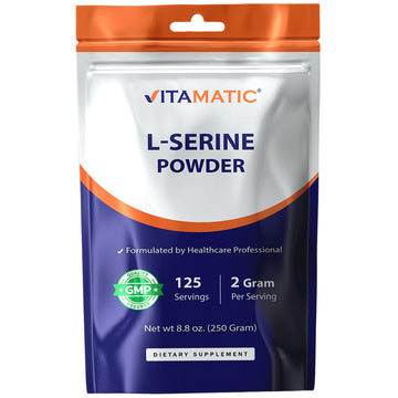 Vitamatic L-Serine Pure Powder 250 Gram | 2000 mg per Serving | 125 Servings | Unflavored | No Additives | Free of Soy, Eggs, Fish & Artificial Ingredients VitamaticAu supplements