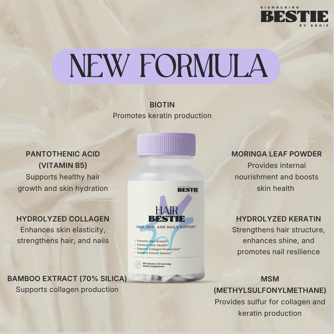 Biohacking Bestie Hair Bestie for Women & Men - Hair Growth Supplement with Biotin, Collagen, Vitamin B5, & Keratin, Support for Skin Health & Nails - 60 Capsules Biohacking BestieAu supplements