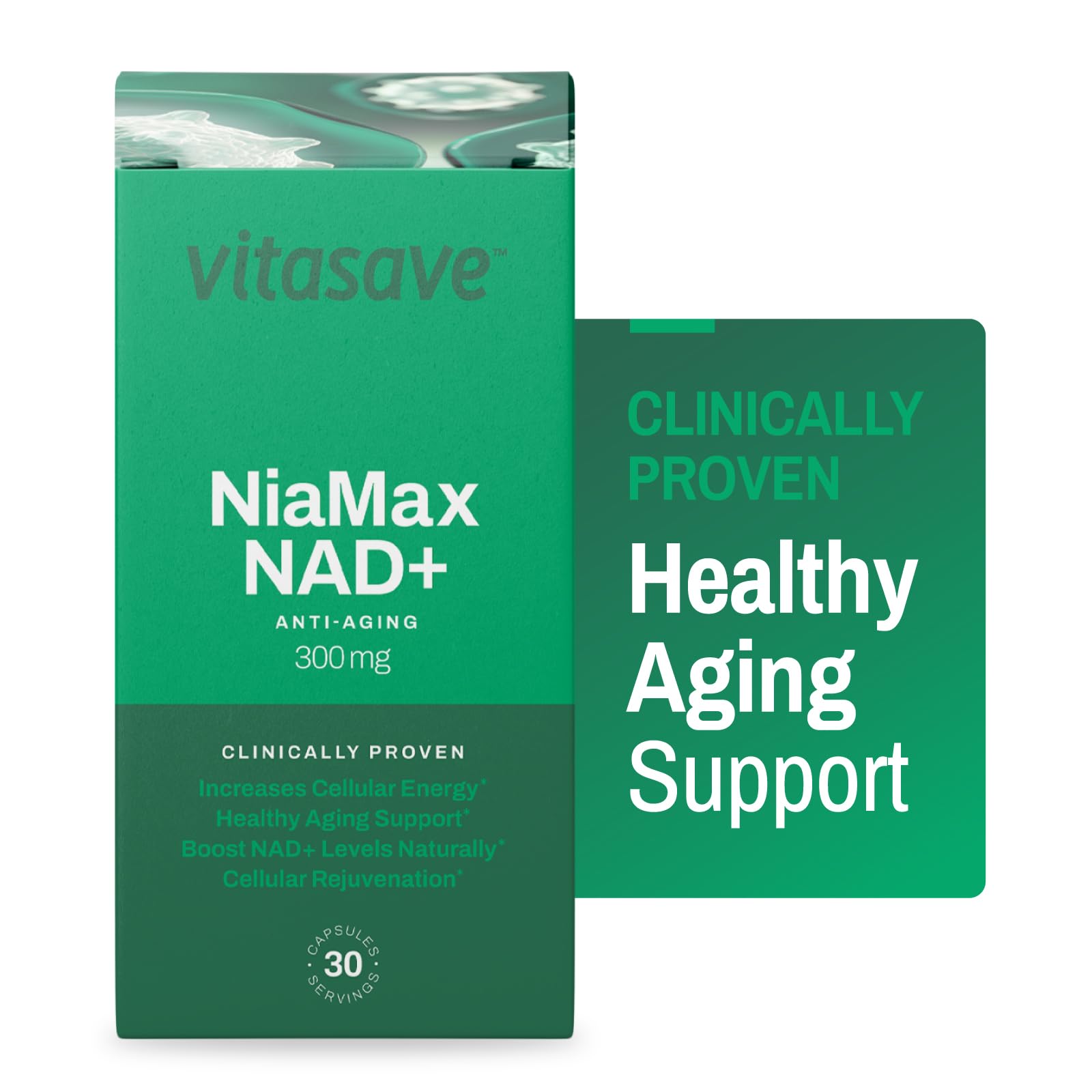 Vitasave NiaMax NAD+ Supplement – 300mg Niacinamide Riboside per Capsule – High-Potency NAD+ Precursor for Energy, Healthy Aging & Metabolic Function – Vegan, Non-GMO, Gluten-Free (30 Capsules) VitasaveAu supplements