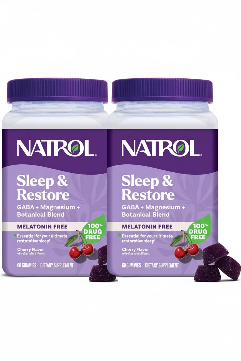 Natrol Sleep & Restore Magnesium Glycinate Blend Gummies, Magnesium for Sleep Aids for Adults, Melatonin-Free, Cherry Flavored, 30 Day Supply, 60 Gummies (Pack of 2) NatrolAu supplements