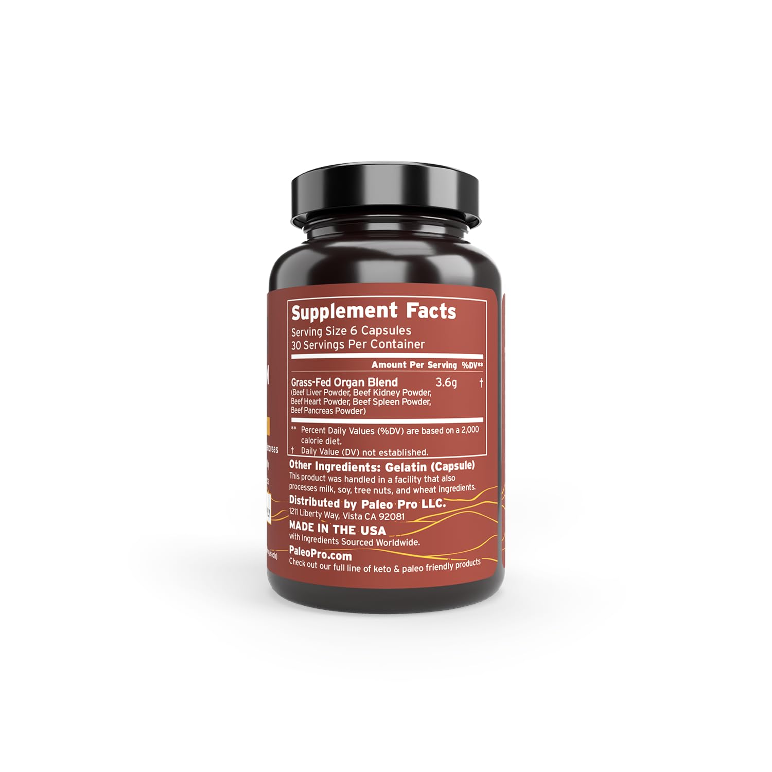 Paleo Pro O.G. Blend Premium Beef Organs Capsules, Kidney, Heart, Liver, Spleen and Pancreas from Grass Fed & Pastured Cows, Dietary Supplement, No GMO, 180 Capsules (Beef Organ Complex) Paleo ProAu supplements
