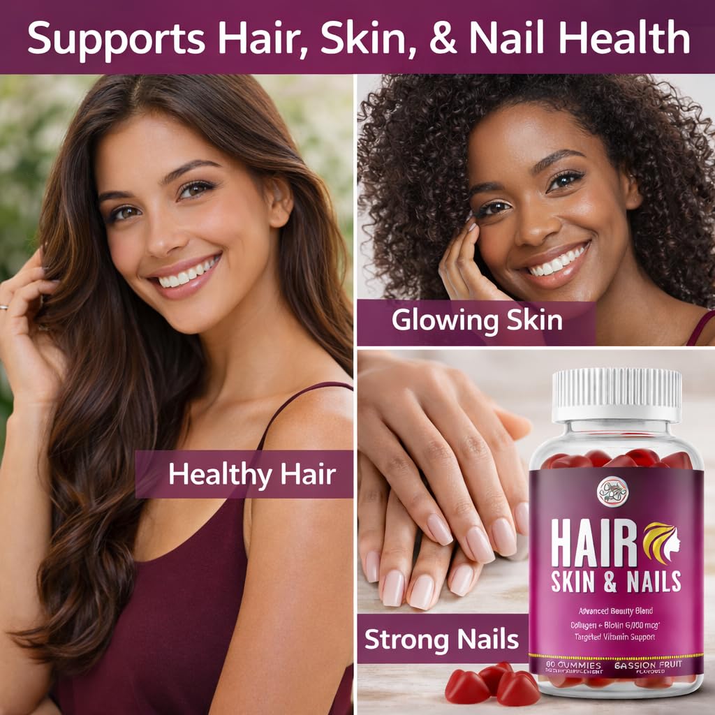 Grab The Gold Hair Skin & Nails Vitamins for Women | Gummies with 6000mcg Biotin & Collagen | 10 Essential Vitamin & Minerals | Gluten-Free, Non-GMO, Passion Fruit Flavor | 1 Month Supply, Made in USA Grab The GoldAu supplements