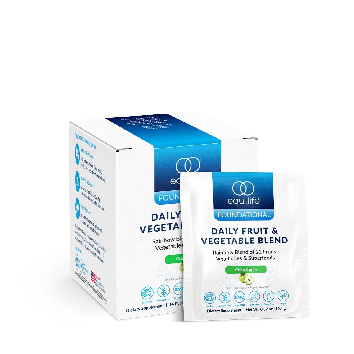 Equilife Daily Fruit & Vegetable Blend, Superfood Antioxidant Supplement, Crisp Apple Flavor with Vitamin C, Fiber, and 9 Essential Amino Acids, Supports Energy, Vegan, 14 Single Serve Packets EquilifeAu supplements